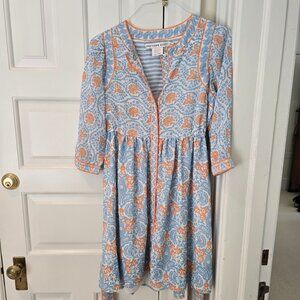 Gretchen Scott Designs Orange and Blue Wrap with Puff Sleeves